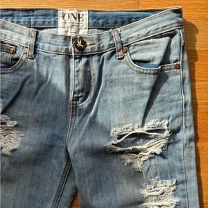 One Teaspoon Light Blue Distressed Boyfriend Jeans